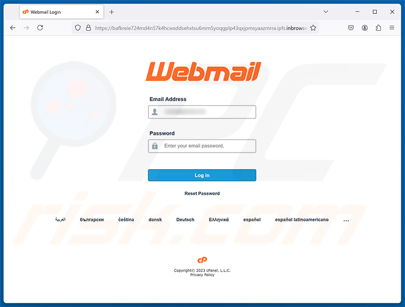 Página de phishing de la estafa Webmail Optimum Terms and Conditions Update