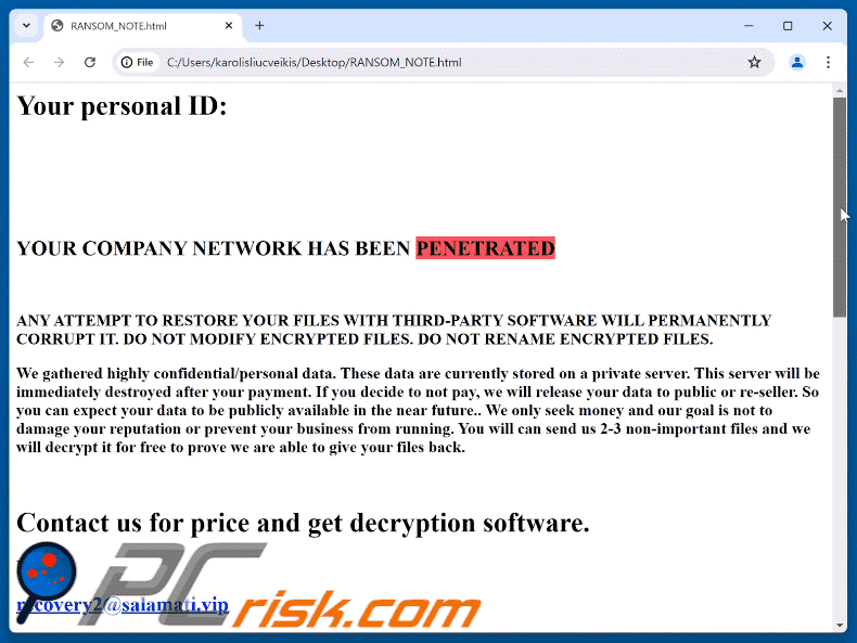 Nota de rescate de Altair Ransomware (RANSOM_NOTE.html)
