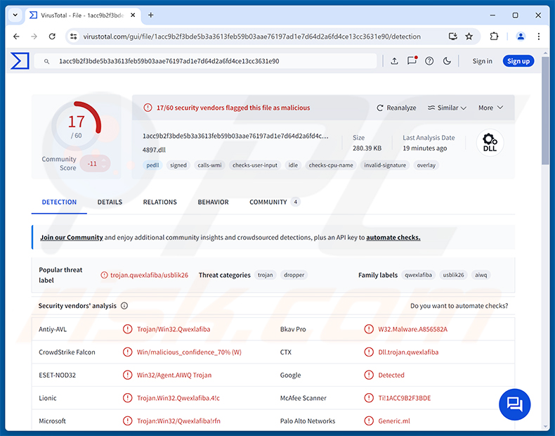 Detecciones del malware BambooToken en VirusTotal