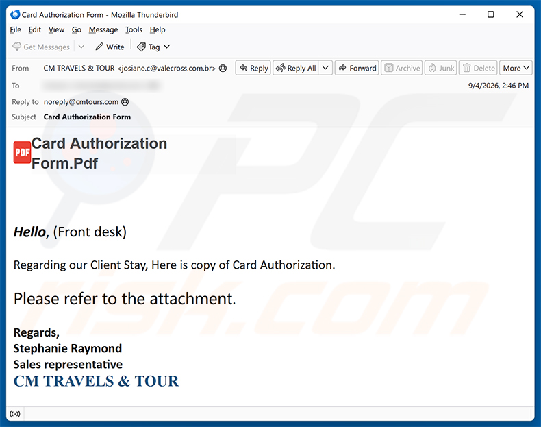 Campaña de spam por correo electrónico de la estafa Card Authorization Form