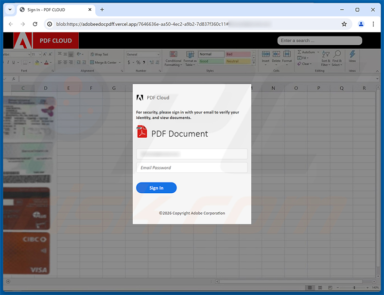 Página de phishing de la estafa Card Authorization Form
