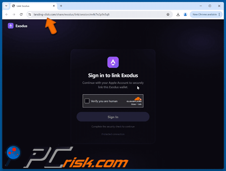 Sitios de phishing promocionados a través del correo electrónico de estafa Exodus - Add Your Card To Your Wallet
