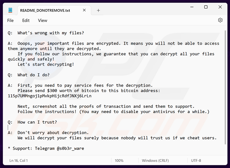 Nota de rescate del ransomware Face Melter (README_DONOTREMOVE.txt)