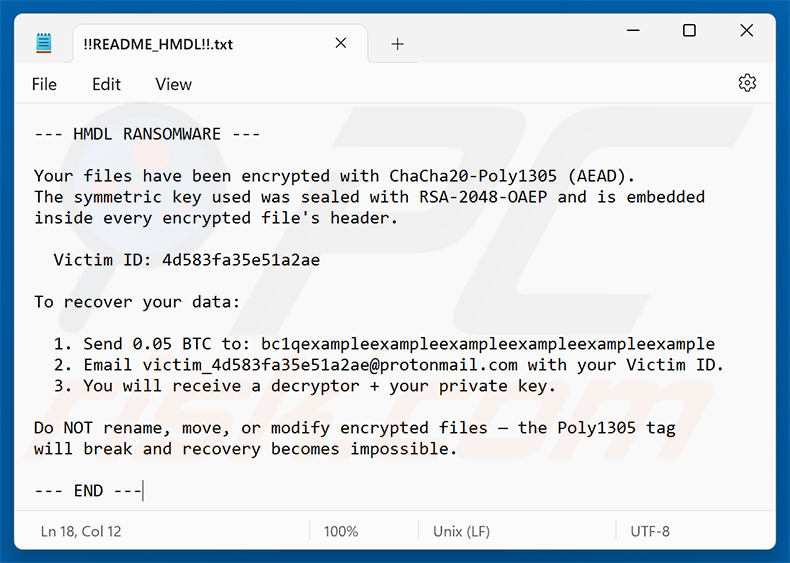 Nota de rescate del ransomware HMDL (!!README_HMDL!!.txt)