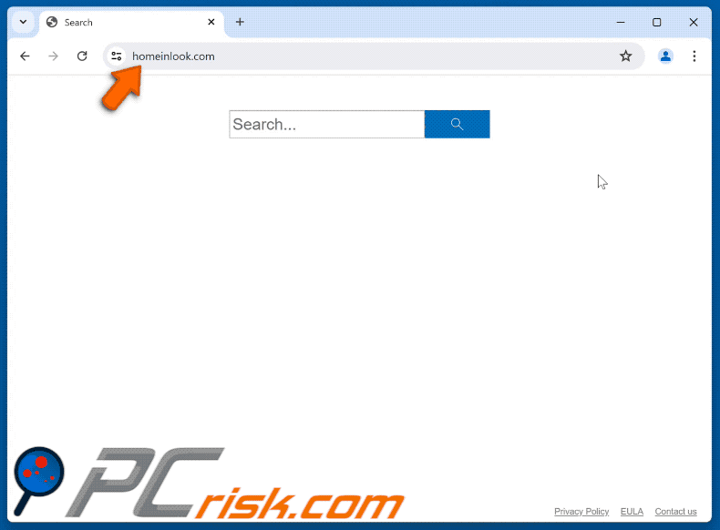 secuestrador de navegador homeinlook.com redirigiendo a Bing (GIF)