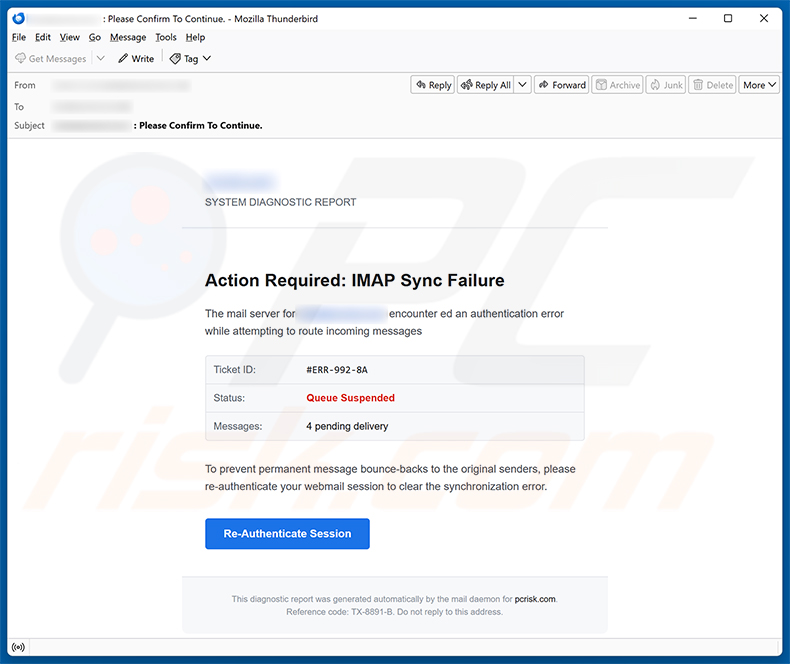 Estafa por correo electrónico IMAP Sync Failure