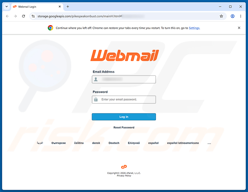 Página de phishing de la estafa por correo electrónico IMAP Sync Failure