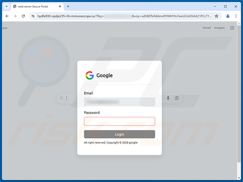 Página de phishing Login Attempt From An Unrecognized Location