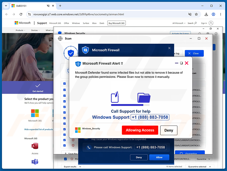 Estafa emergente Microsoft Firewall Alert