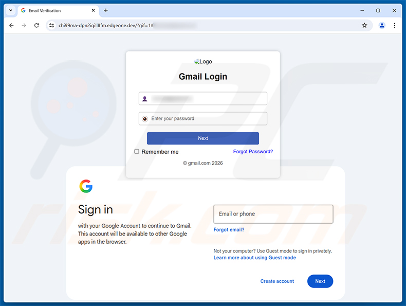 Página de phishing de NetZero Email Update Scam