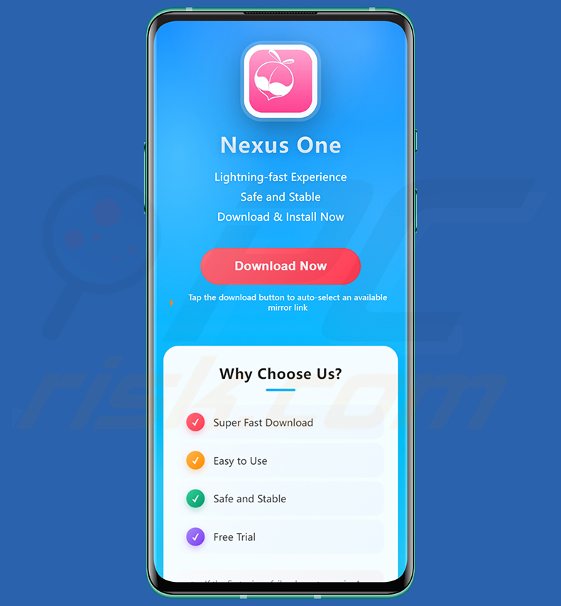 Sitio web engañoso que promociona el malware RatHat como la aplicación Nexus One