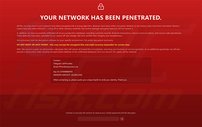 Bloqueo a pantalla completa del ransomware Sword