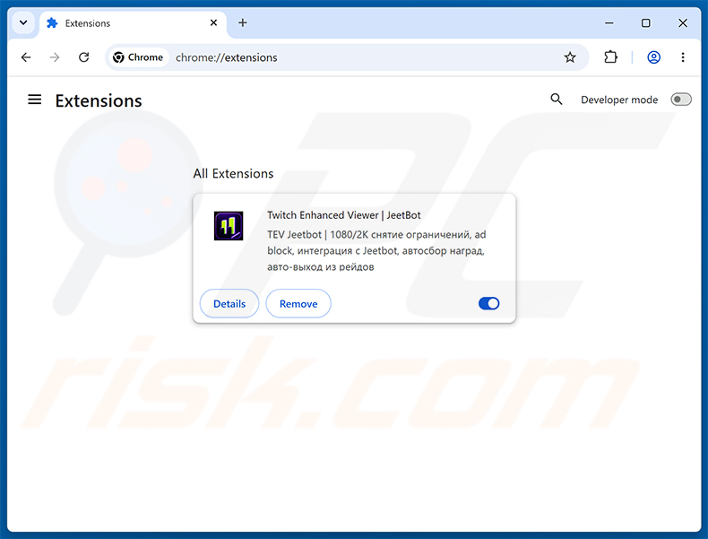 Eliminando Twitch Enhanced Viewer | JeetBot Extensión maliciosa de Google Chrome paso 2