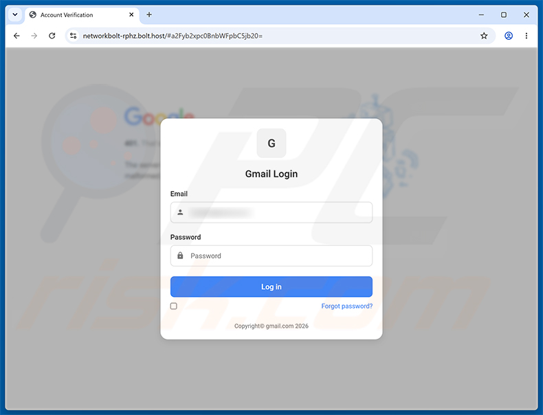 Página de phishing Untrusted Device Was Added To Your Account