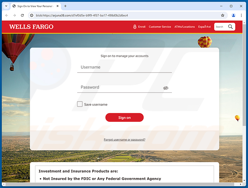 Página de phishing Wells Fargo - Pending Account Suspension