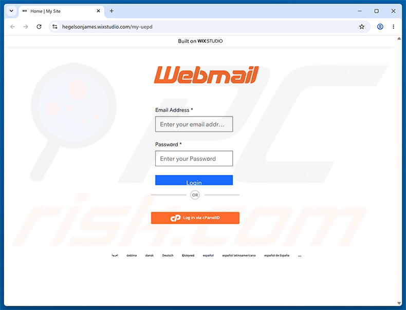 Página de phishing de la estafa Wire Transfer Payment Confirmation