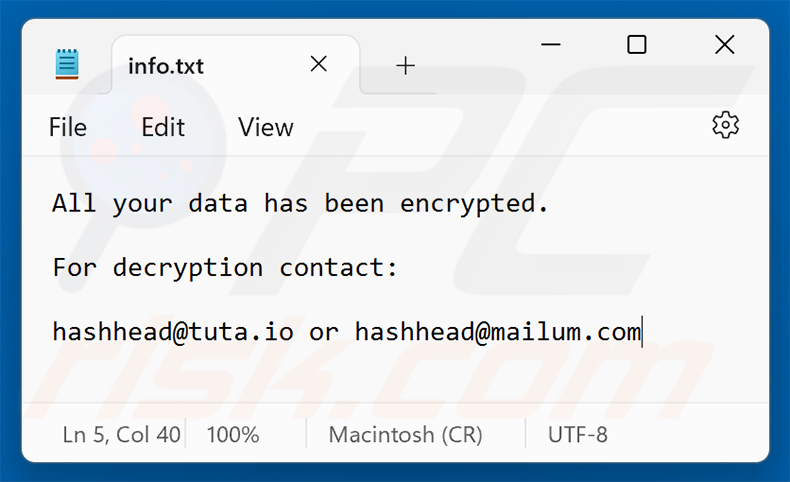 Nota de rescate del ransomware Has (info.txt)