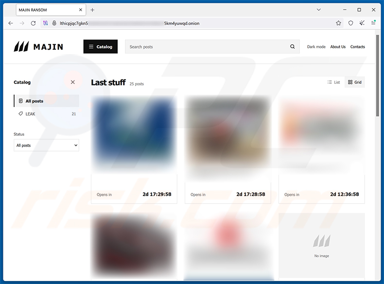 Sitio web de filtración de datos en Tor del ransomware MAJIN