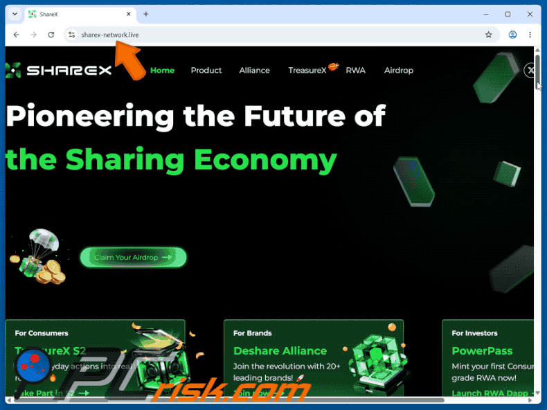 Apariencia de ShareX Airdrop estafa (GIF)