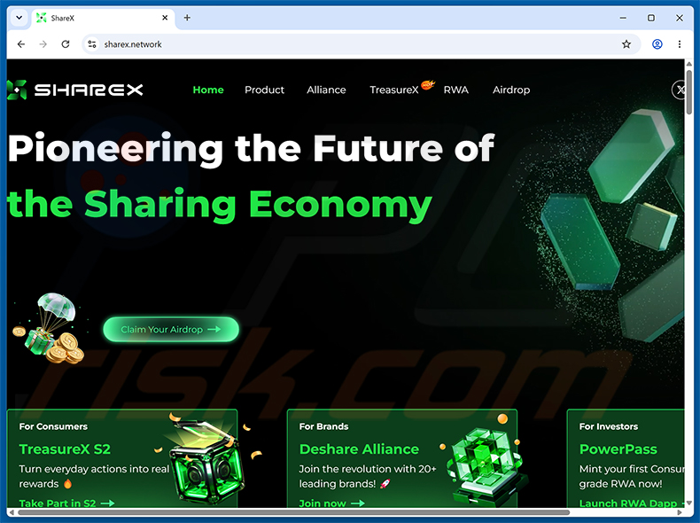 ShareX Airdrop estafa - sitio web real (sharex.network)