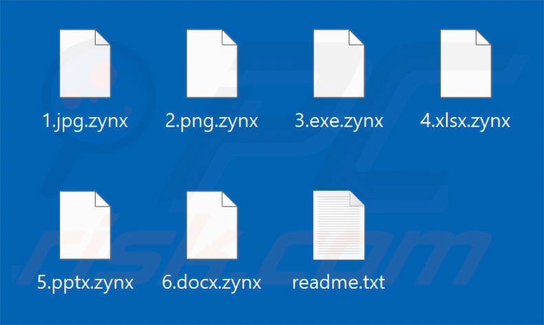 Archivos cifrados por el ransomware Zynex (extensión .zynx)