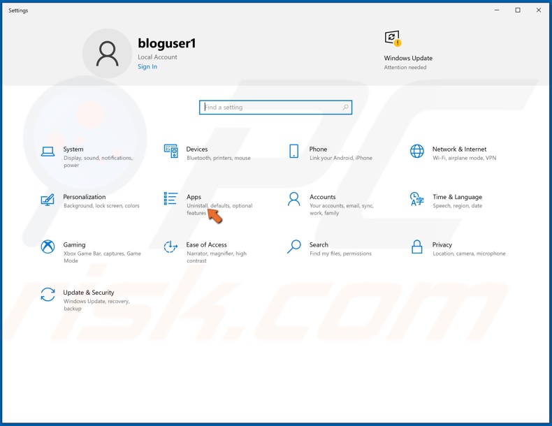 Haga clic en Aplicaciones en la página Configuración