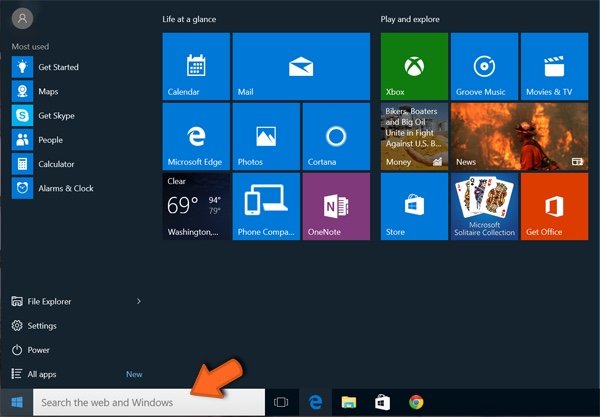 búsqueda de aplicaciones en windows 10