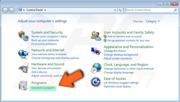 Panel de control en Windows 7 - Desinstalar un programa