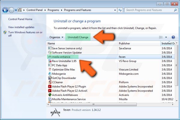 Programas y características en Windows 7