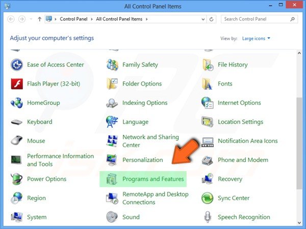 Programas y características en Windows 8