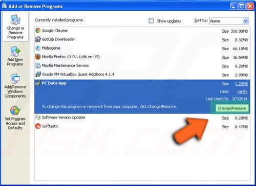 Cambio/eliminación de programa en Windows XP
