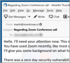 Email Estafa "Zero Day Security Vulnerability On Zoom App"
