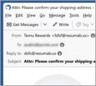Estafa por correo electrónico "Temu - Pending Package Delivery"