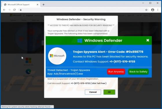 Estafa Emergente "Trojan Spyware Alert"