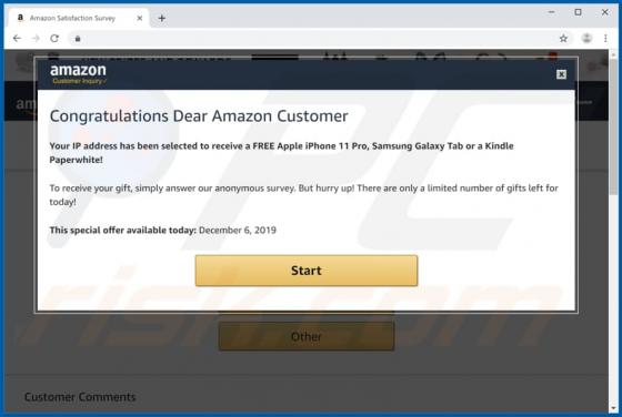 Estafa Emergente "Congratulations Dear Amazon Customer"