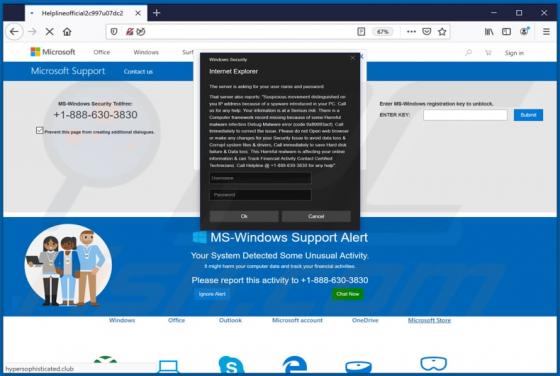 Estafa Emergente "MS-Windows Support Alert"