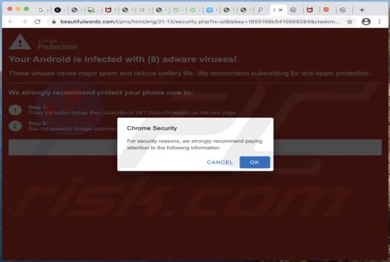 Estafa Emergente "Your Android Is Infected With (8) Adware Viruses!"