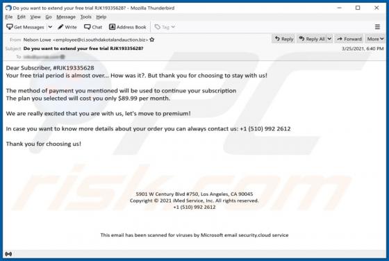 Email Estafa "Your Free Trial Period is Almost Over"