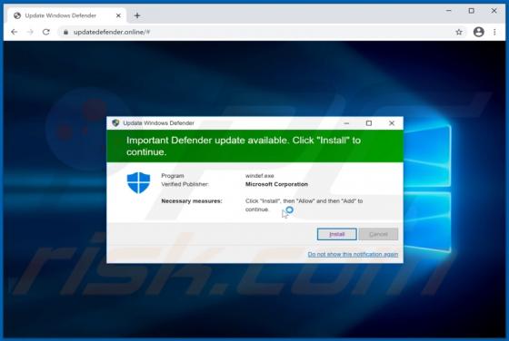 Estafa Emergente "Important Defender Update Available"