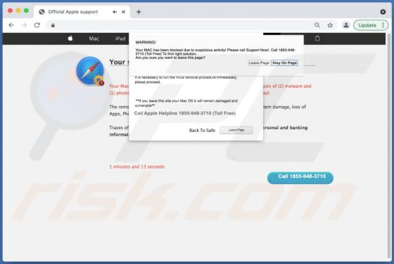 Estafa Emergente "Your MAC Has Been Blocked Due To Suspicious Activity!" (Mac)