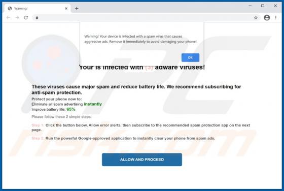 Estafa Emergente "Your Device Is Infected With A Spam Virus"