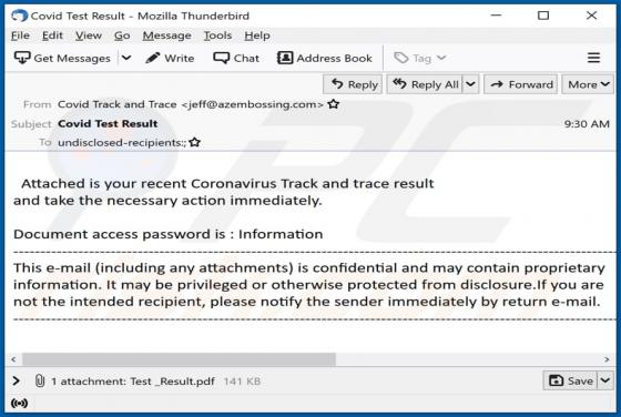 Virus Por Email "Coronavirus Track and trace result"