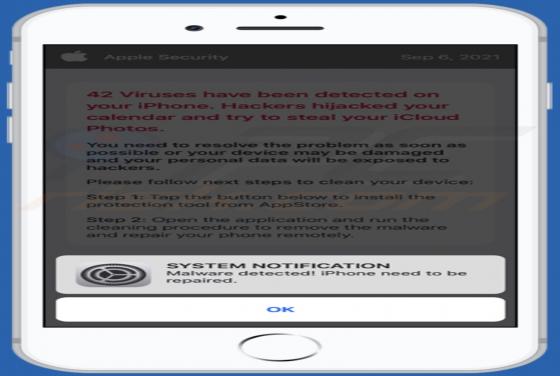 Estafa Emergente "Malware detected! iPhone need to be repaired" (Mac)