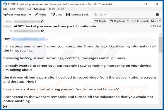 Email Estafa "I Am A Programmer And Hacked Your Computer 3 Months Ago"