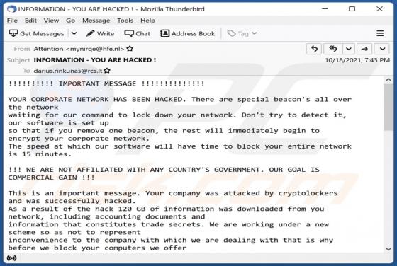 Email Estafa "YOUR CORPORATE NETWORK HAS BEEN HACKED"