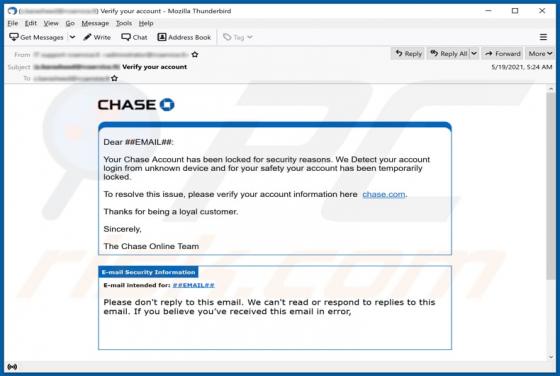 Email Estafa "Chase Account Has Been Locked"
