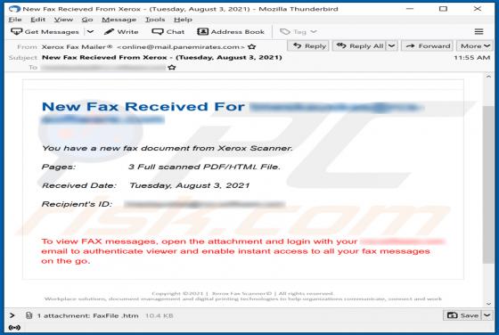 Email Estafa "New Fax Received"