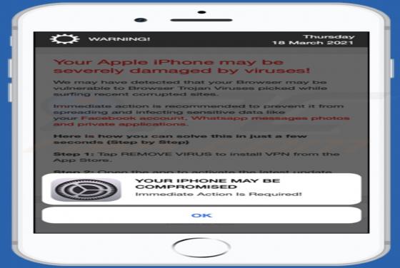 Estafa Emergente "Your Apple iPhone May Be Severely Damaged By Viruses!" (Mac)