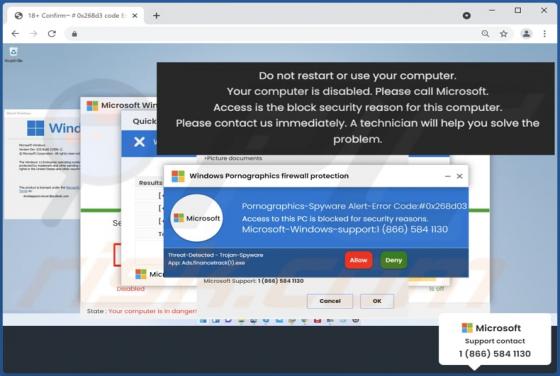 Estafa Emergente "Your Computer Is Disabled. Please Call Microsoft."