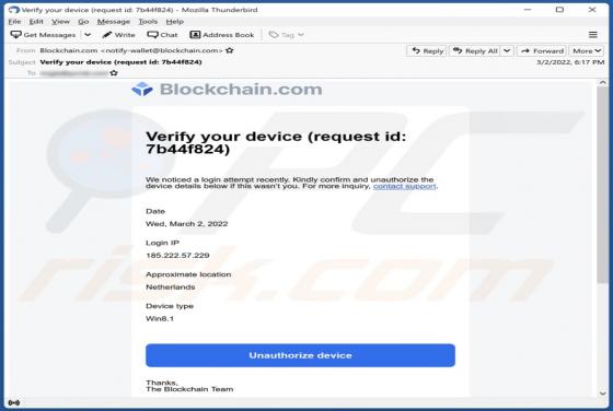 Email Estafa Blockchain.com